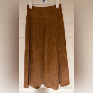 Tan lamb suede midi skirt